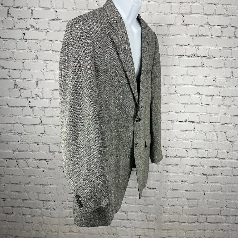 Bert Pulitzer Grey 100% Silk Tweed Herringbone 2 Button Blazer Sport Coat 46L